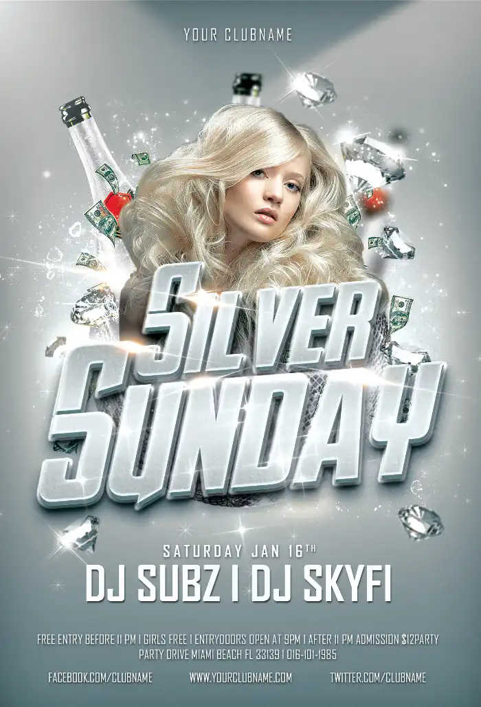 Silver Sunday Party Club Free Flyer Template