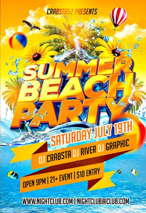 Summer Beach Party Flyer Template Best PSD Club Party Flyer Templates