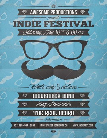 Retro Indie Movember Party Flyer Template