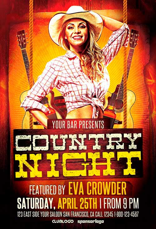 Western Country Night Flyer Template - PSD Flyer Design