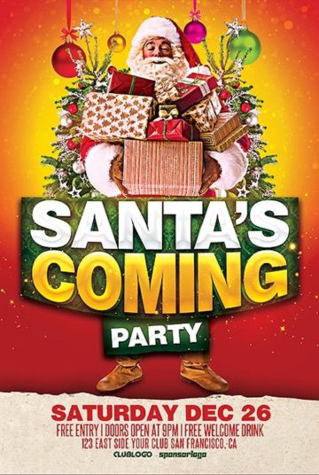 Free Santa is Coming Party Flyer Template