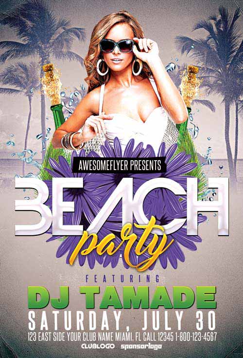 Summer Beach Club Party Free Flyer Template