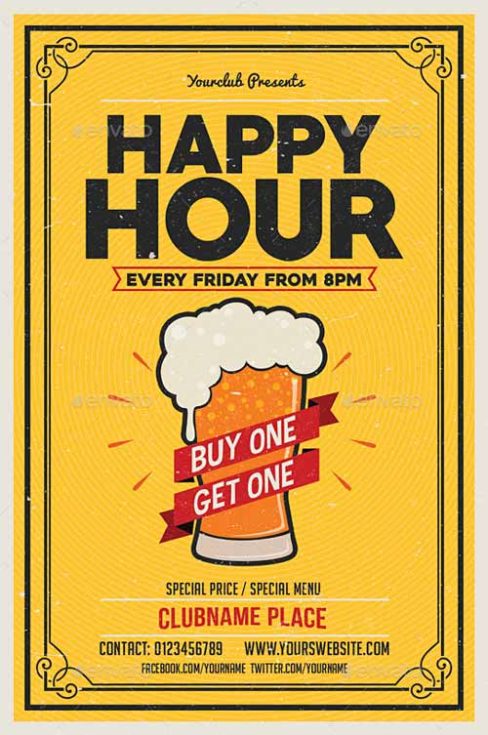 Download the Happy Hour Flyer Template - Bar and Pub Flyer - FFFLYER