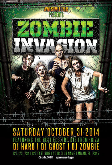 Zombie Invasion Halloween Party Flyer Template