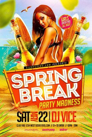 Spring Break Party Flyer PSD Template