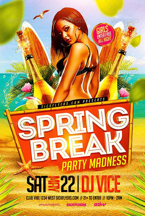 Spring Break Party Flyer PSD Template