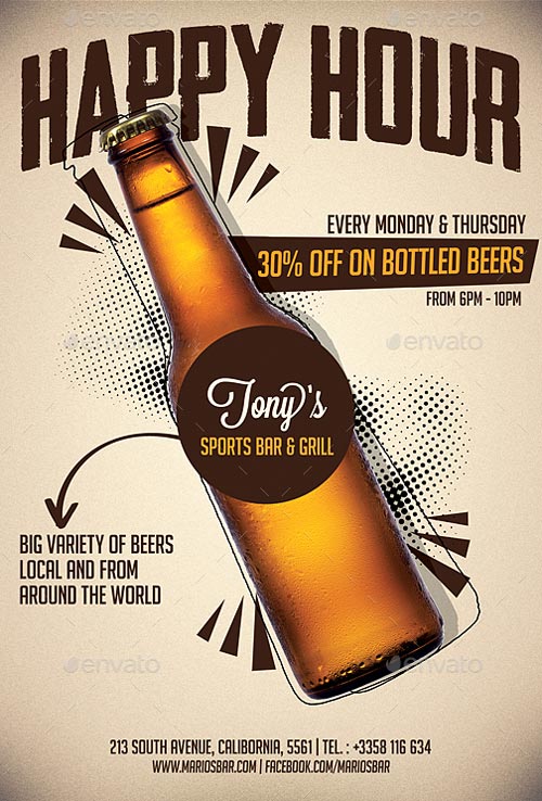 Beer Promotion Happy Hour Flyer Template - Flyer for Happy Hour Events