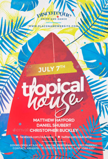 Summer Tropical House Party Flyer Template
