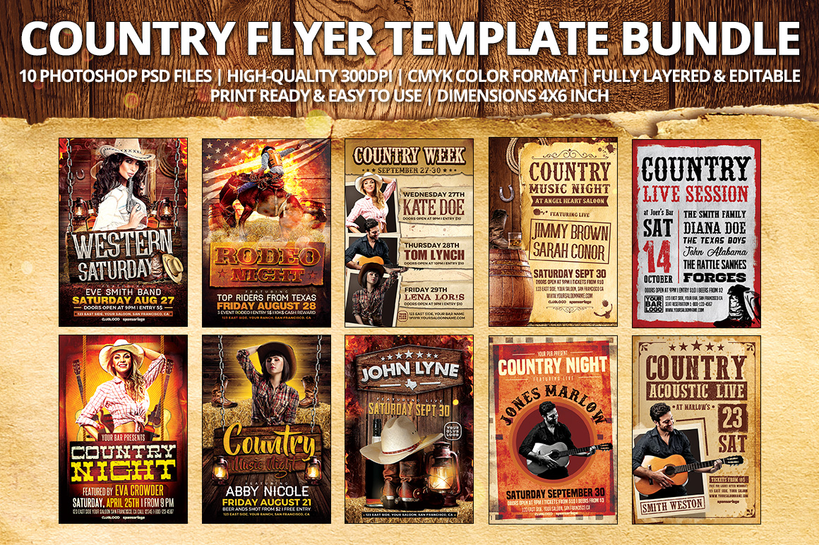 10 Western Country Flyer Template Bundle