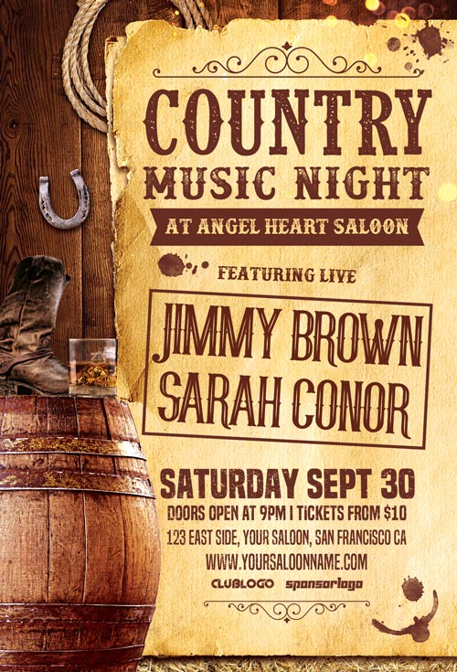 Live Country Music Night Flyer Template