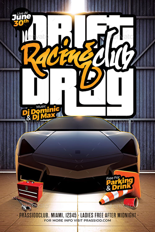 Drift And Drag Flyer Template for Car Shows and Car Party Events