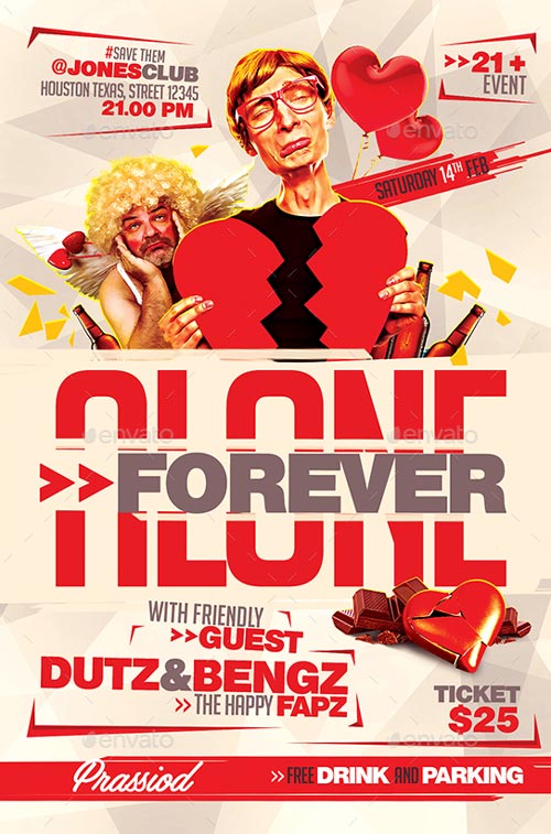 Forever Alone Flyer Template for your next Valentines Day Party Event
