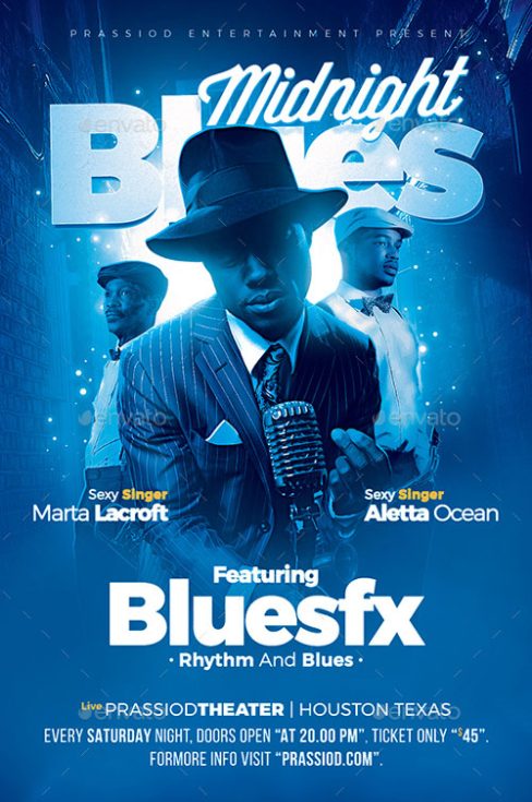 Midnight Blues Flyer Template For Soul And Blues Events - FFFLYER