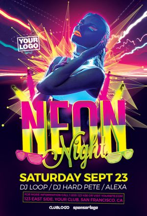 Neon Night Electro Party Flyer Template