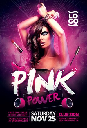 Pink Power Party Flyer Template for Lady Night Out Party and Bar Events