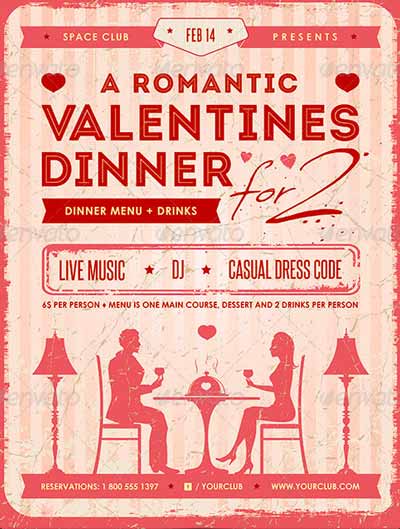 Romantic Valentine's Dinner Poster and Flyer Template