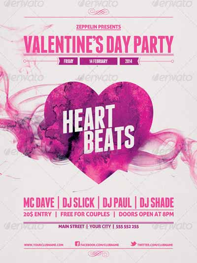 Heart Beat Valentines Day Party Flyer Template
