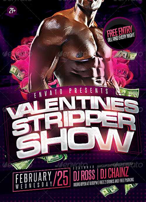 Valentines Day Strip Show Party Flyer