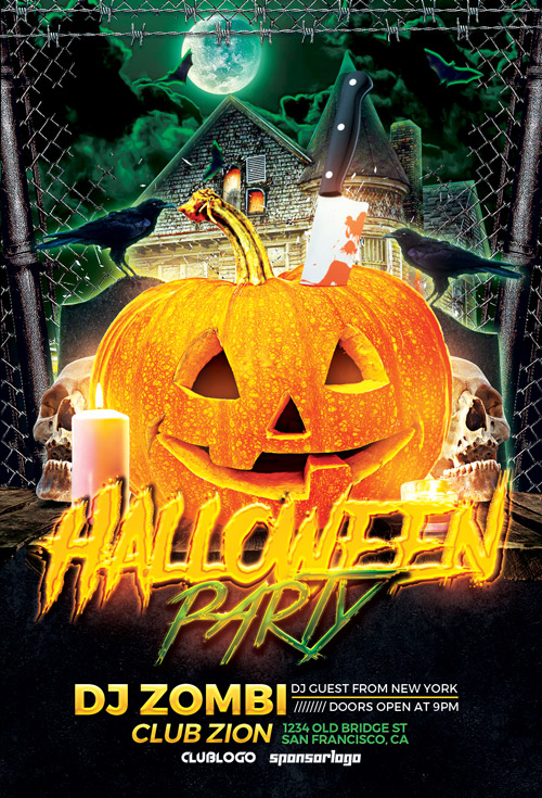 Halloween Pumpkin Horror Party Flyer Template