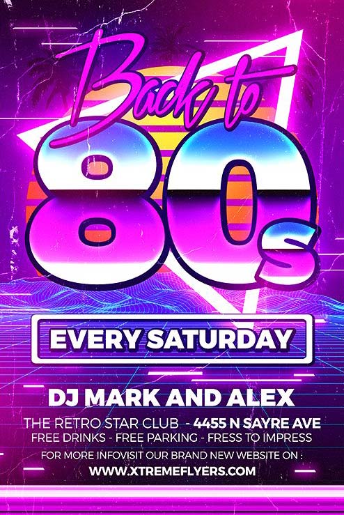 80s Retro Party Night Flyer Template