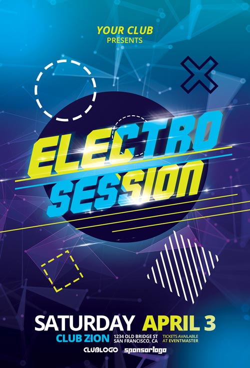 Electro Club Session Free Flyer Template