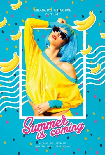 Banana Summer Party Free PSD Poster Template - FFFLYER