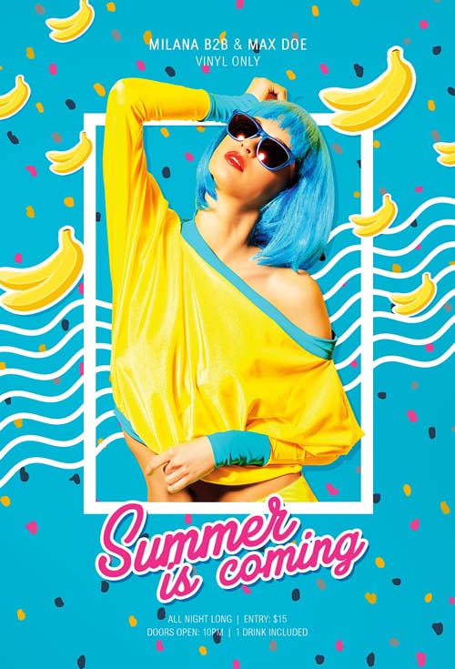 Banana Summer Party Free PSD Poster Template