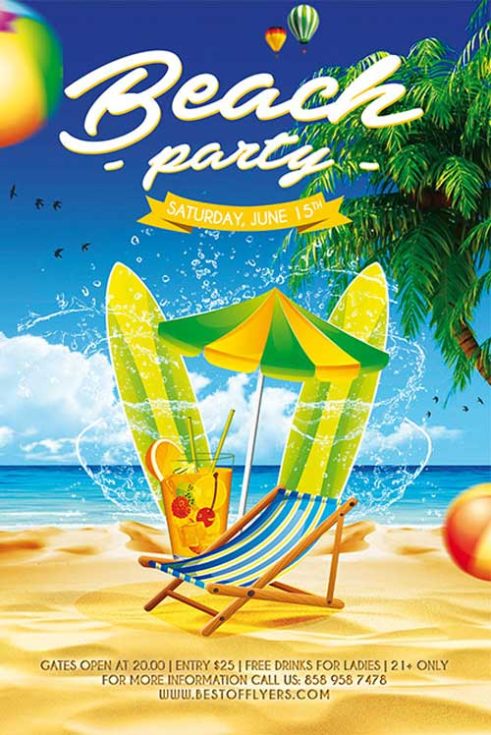 Beach Party Free Poster Template - Flyer for Clubs - FFFLYER