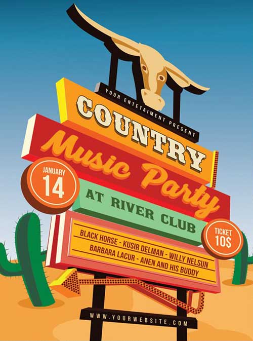 Country Music Event Street Sign Flyer Template
