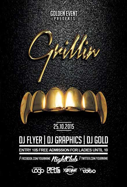 Gold Grillz Hip Hop Flyer Template