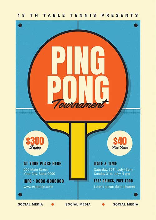 Retro Ping Pong Tournament Flyer Template