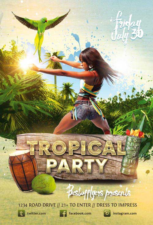 Summer Tropical Party Free Flyer Template
