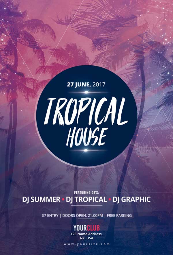 Tropical House Summer Free Electro Flyer Template