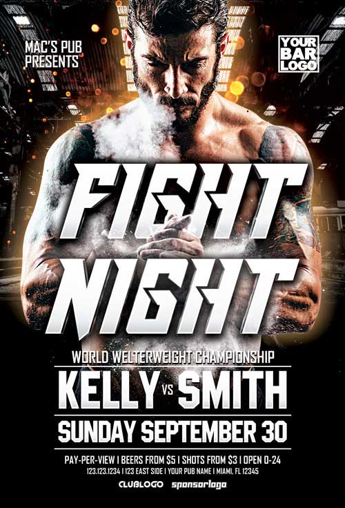 Fight Night MMA Sport Event Flyer Template for MMA and Boxing