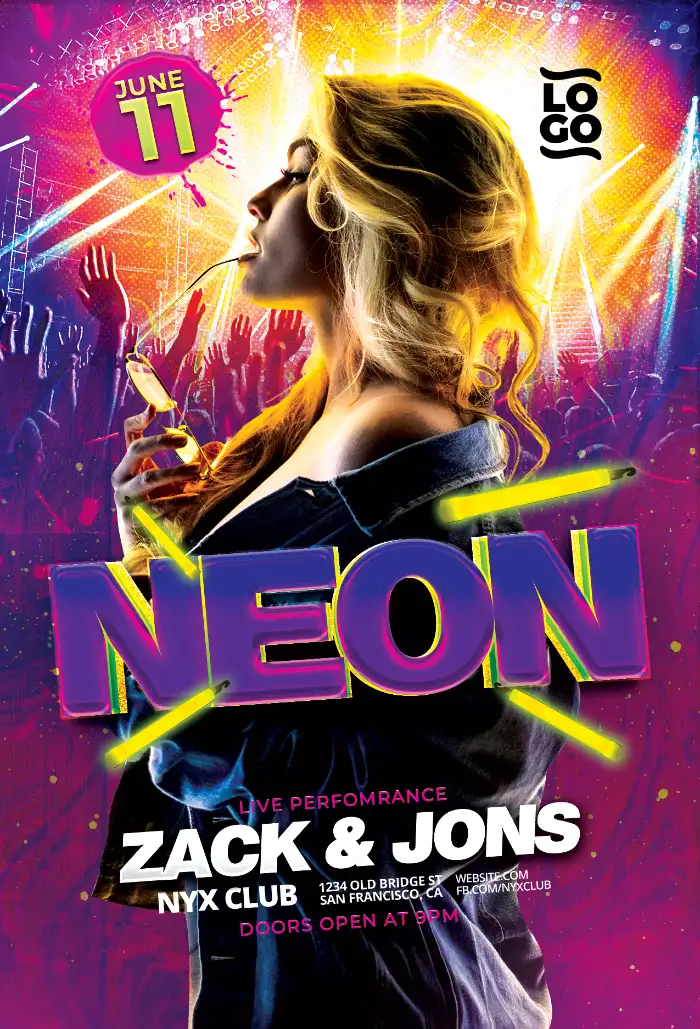 Neon Glow Party Flyer and Poster Template