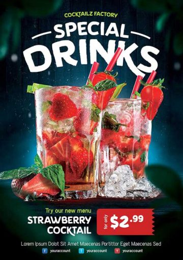 Strawberry Cocktail Party Flyer Template