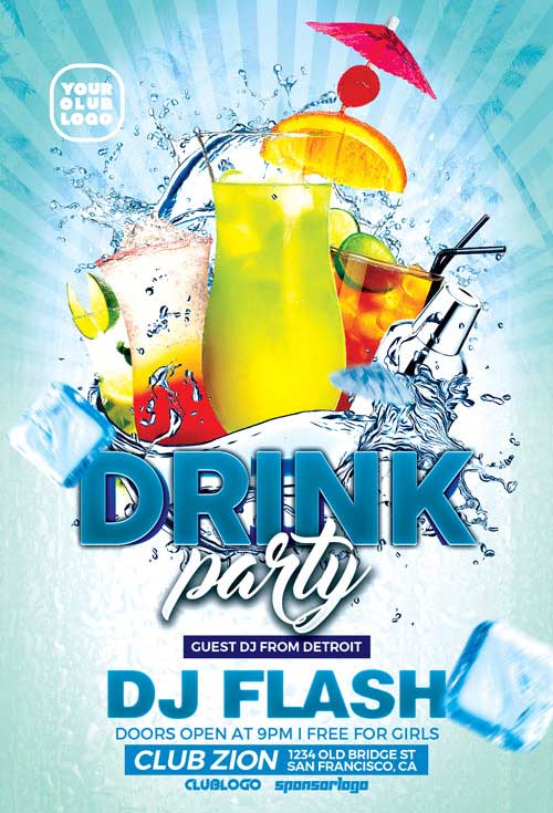 Summer Drinks Party Flyer Template