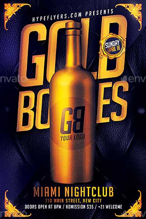 Gold Bottles Party Flyer Template