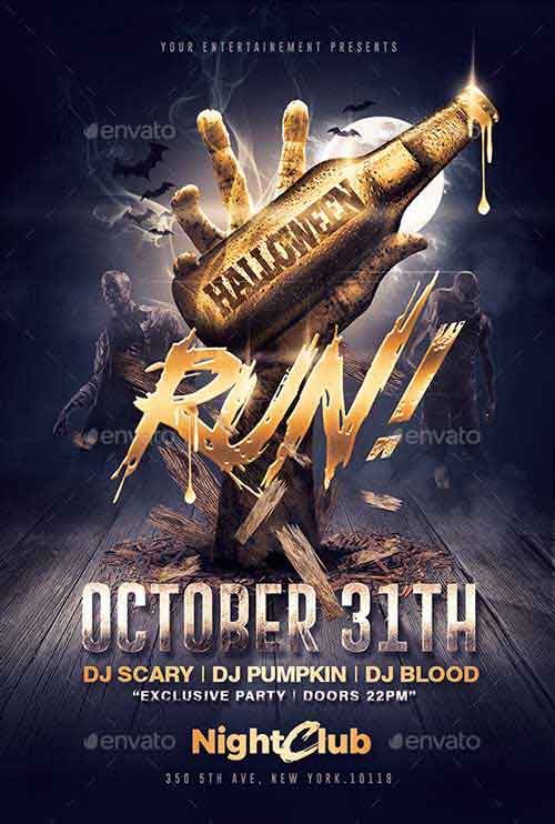 Halloween Zombie Gold Party Flyer Template