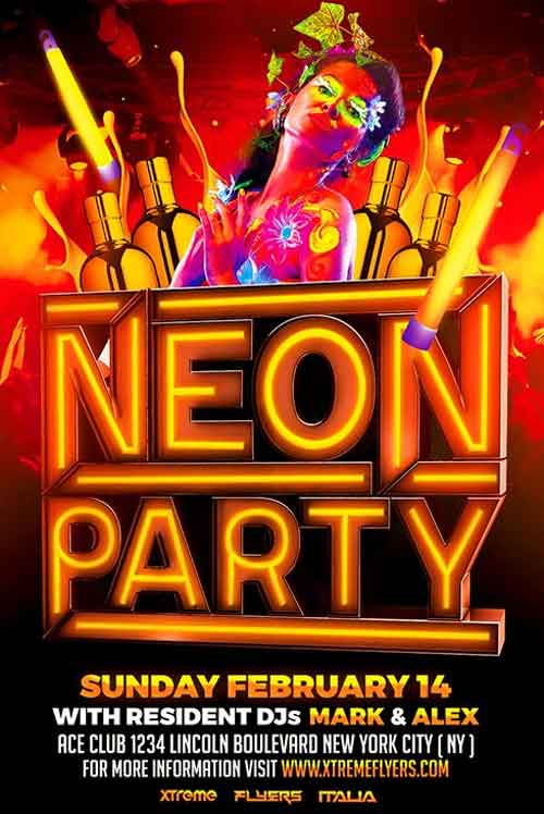 Neon Party Flyer PSD Template