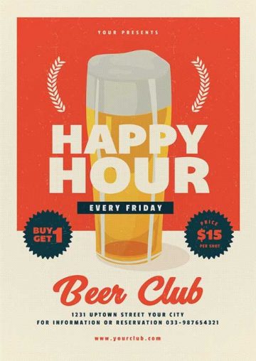 Retro Happy Hour Beer Flyer Template