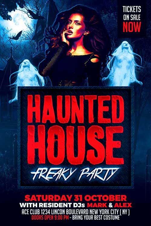 Halloween Haunted House Party Flyer Template