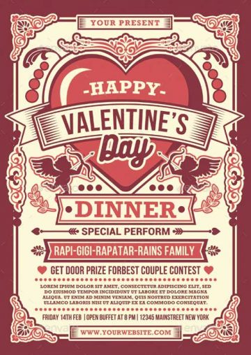 Happy Valentines Day Dinner Flyer Template