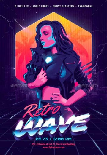 New Retro Wave Party Flyer Template