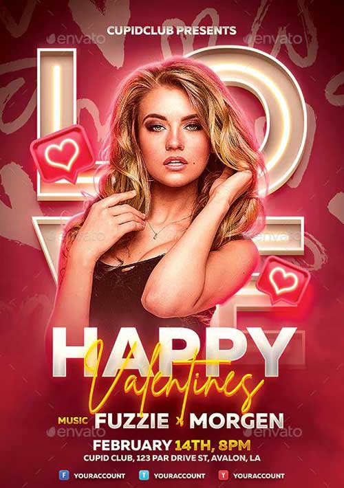 V-Day Club Event Flyer PSD Template