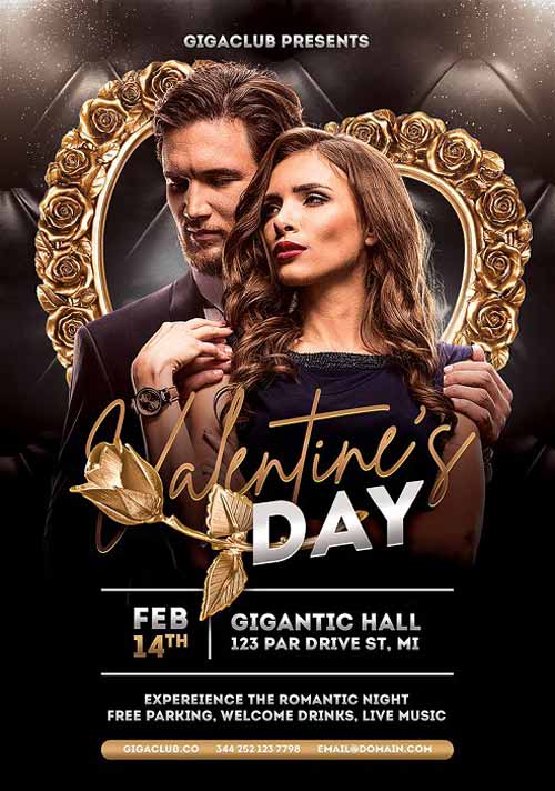 Valentines Day Gold Party Flyer Template