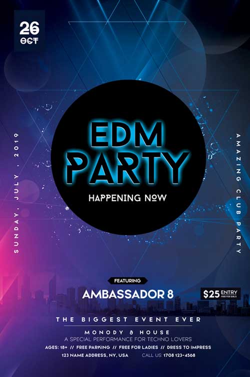 Club EDM Party Free PSD Flyer Template