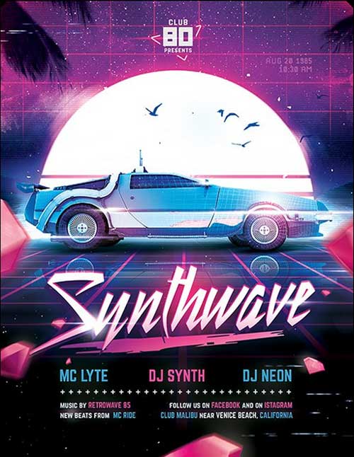 Flashback Retro Synthwave Flyer Templates