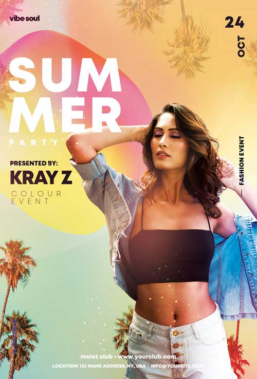Free Summer Vibe Sound Tropical Party Flyer Template