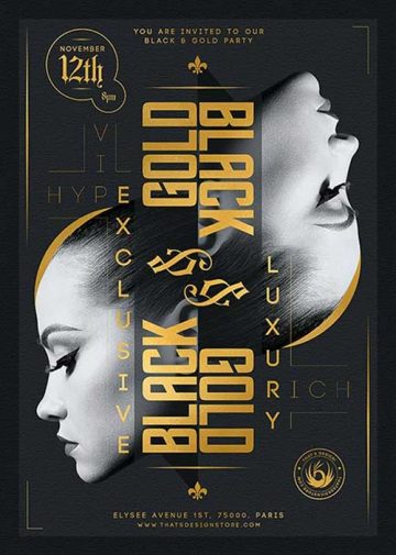 Luxury Black Gold Party Club Flyer Template